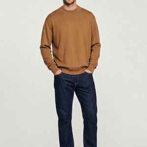 Sandro Paris Mens Industrial Mock Neck Wool Sweater Noisette Brown XXL NEW